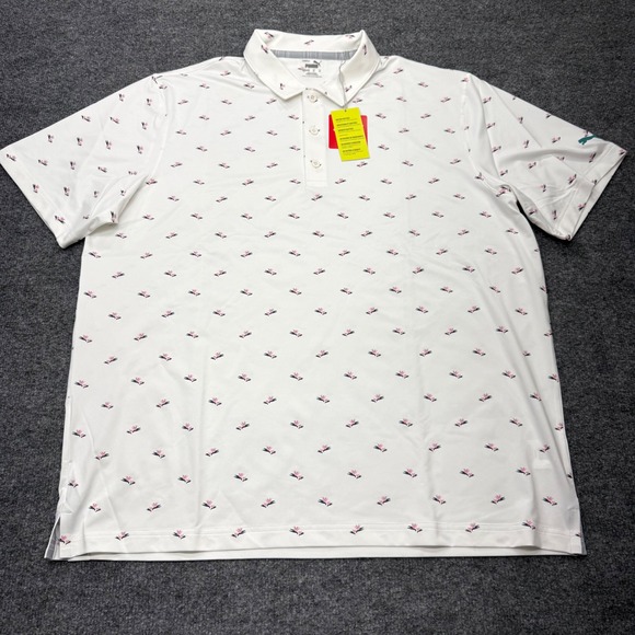Puma Other - Puma Golf Men XL MATTR Polo Shirt White Bird of Paradise Floral Performance NEW